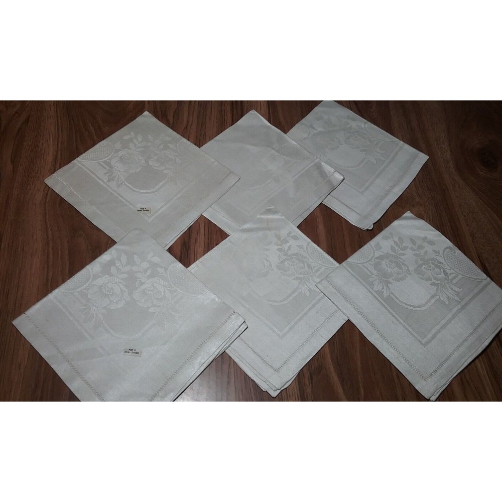 Vintage set of 6 Damask Napkins Champagne Roses Made in Czechoslovakia NEW